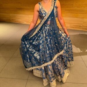 Blue and Gold Floral Lehenga